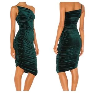 Lovers and Friends Emerald Green Velvet Ruched One Shoulder Milwood Dress XXS